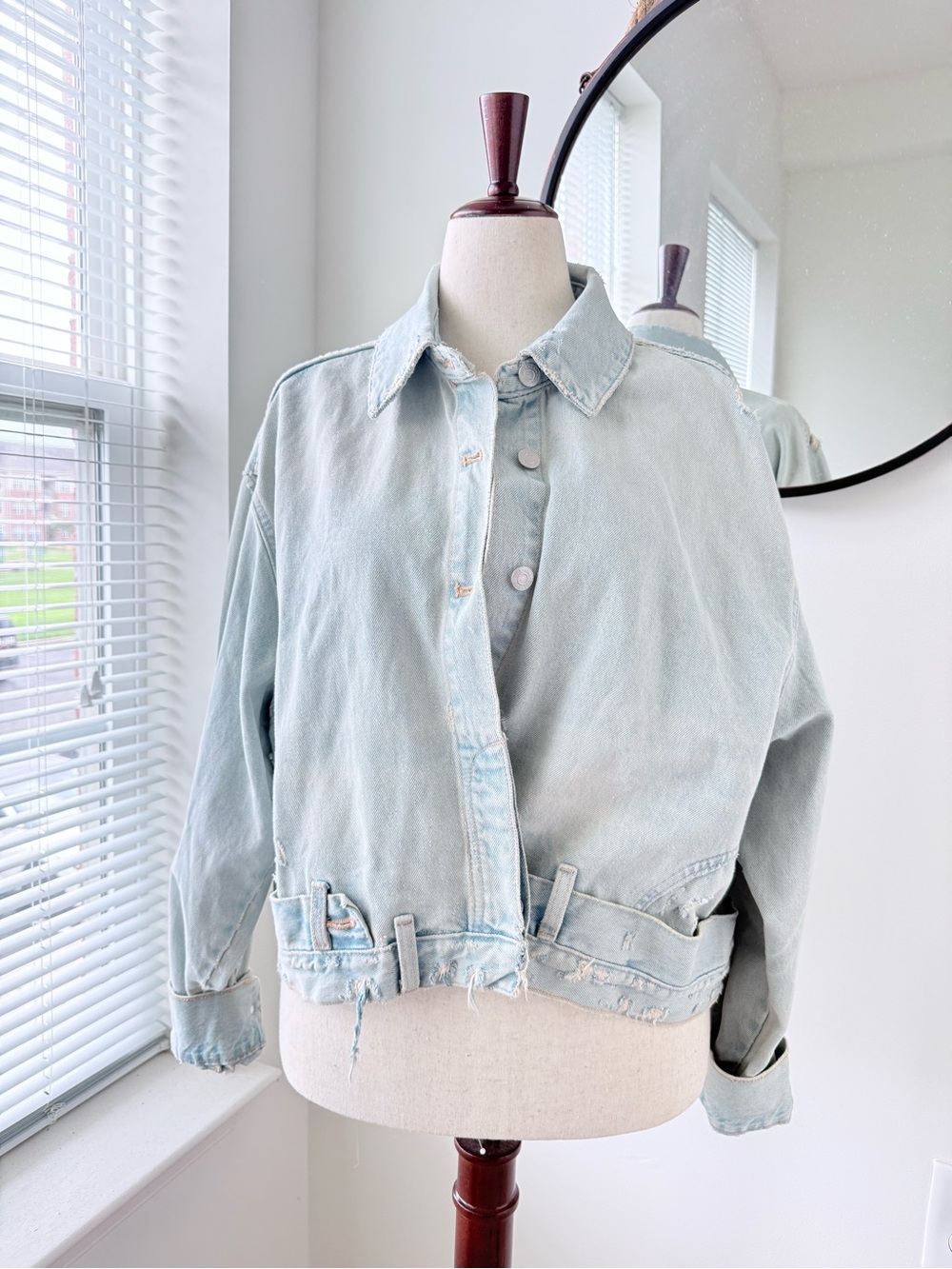 Zara Pale Blue Washed Distressed Denim Jacket